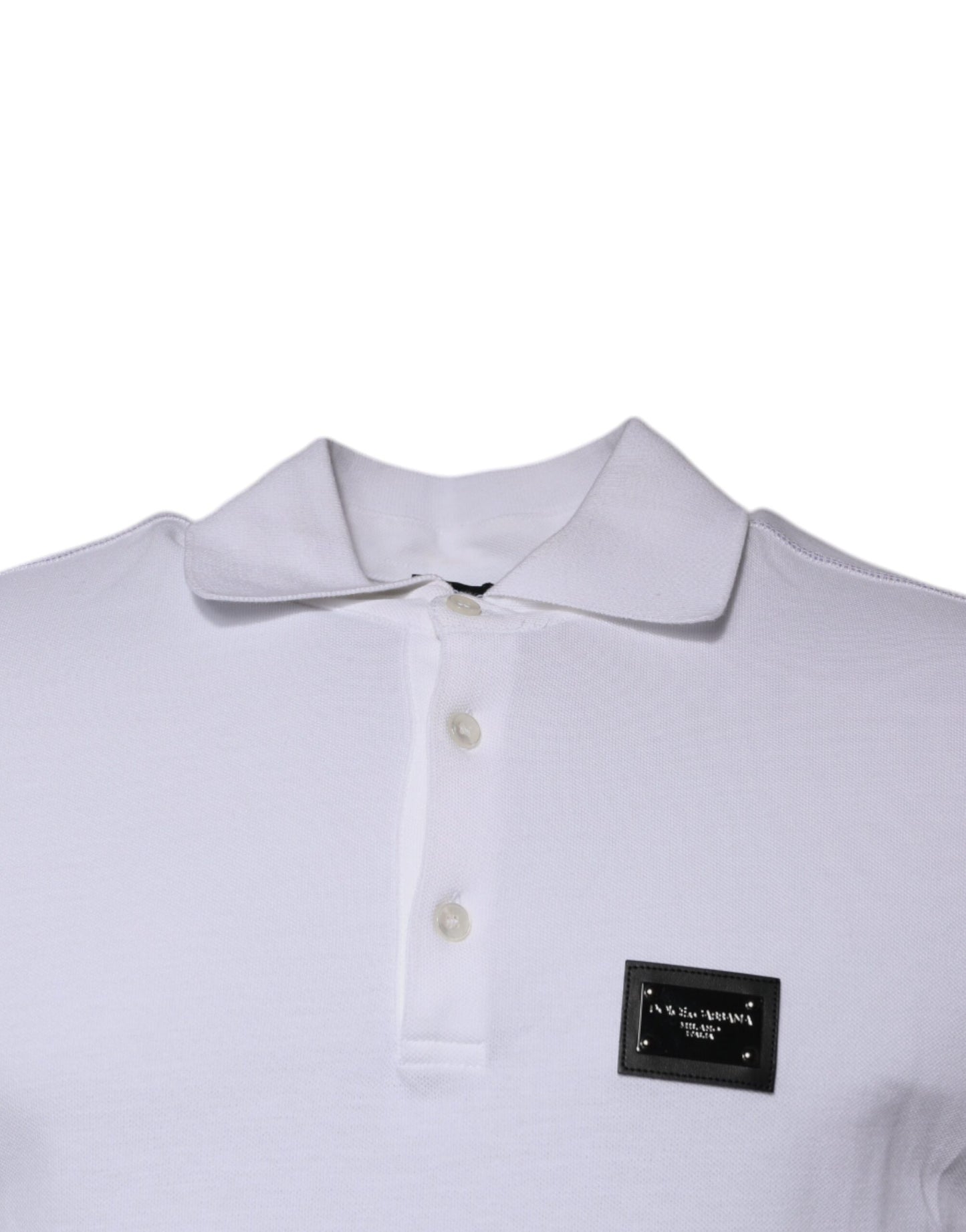 Polo de algodón blanco con cuello y placa del logotipo de Dolce & Gabbana