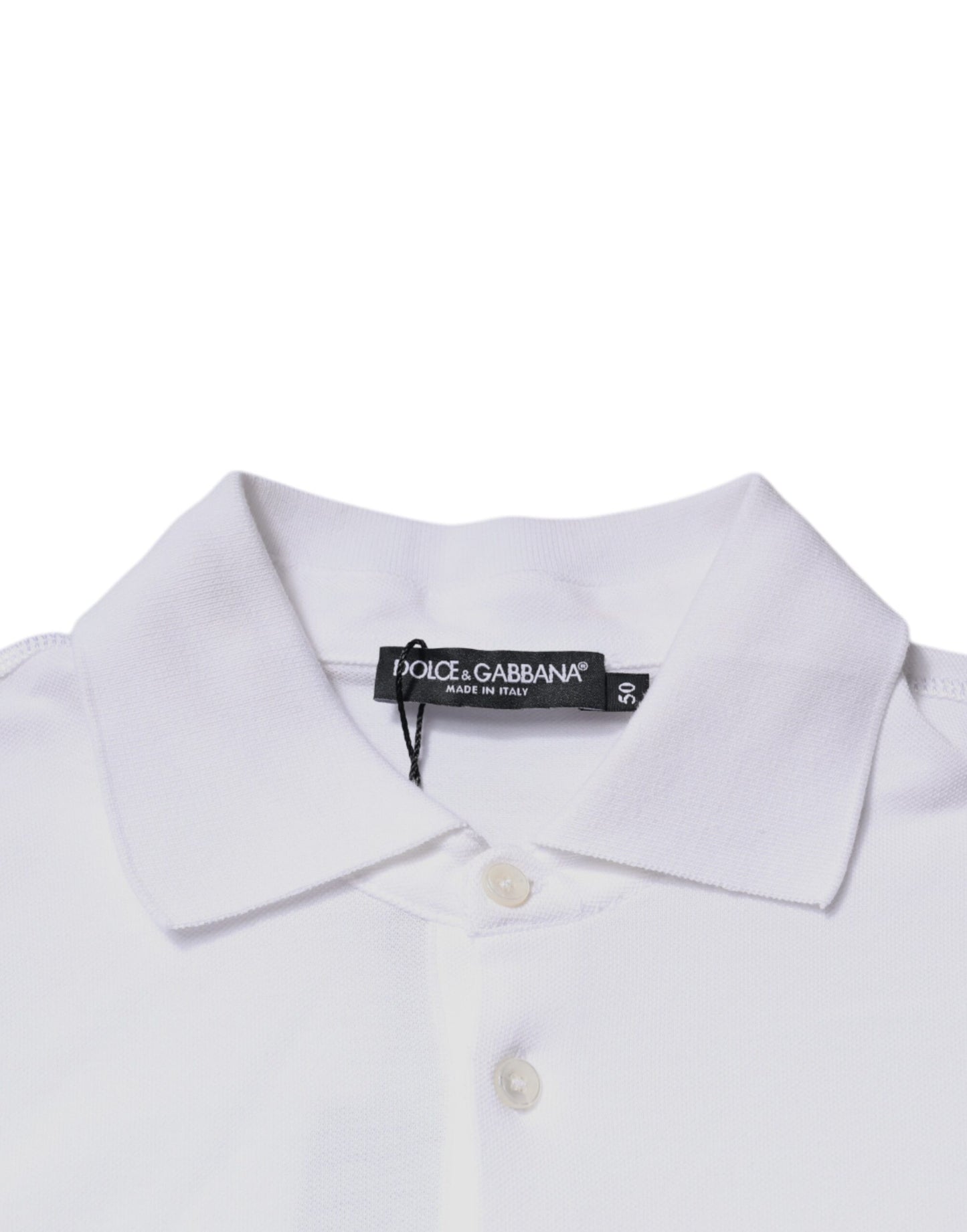 Polo de algodón blanco con cuello y placa del logotipo de Dolce & Gabbana