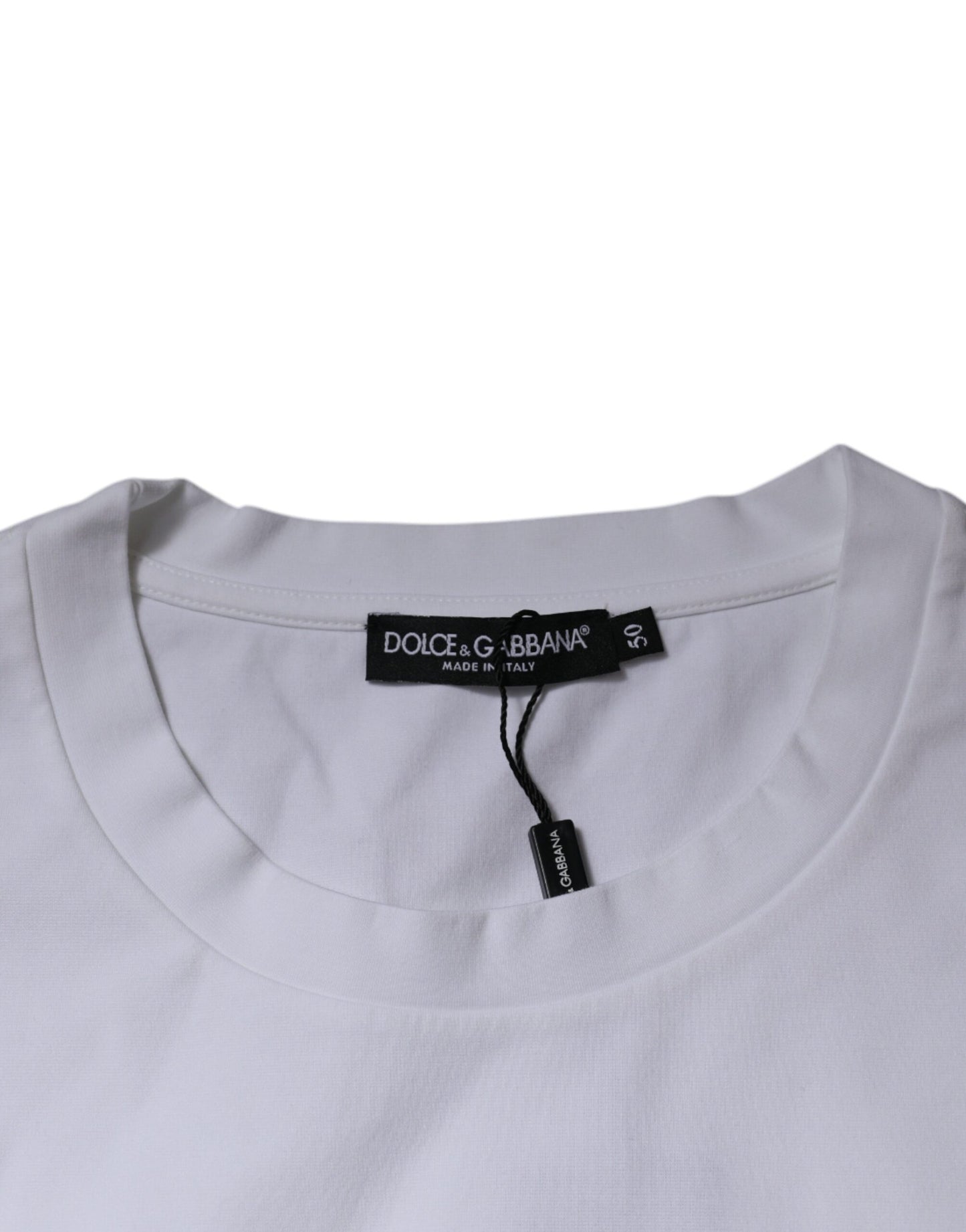 Camiseta blanca de algodón con cuello redondo y logotipo DG de Dolce & Gabbana