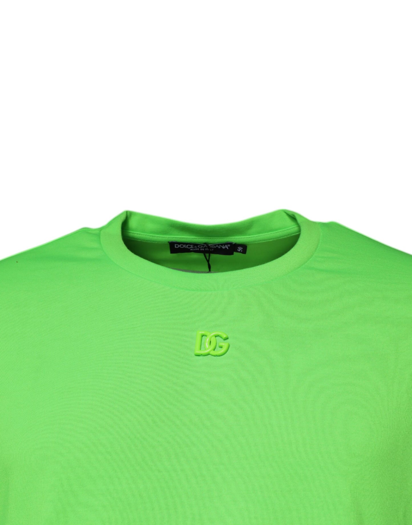 Camiseta de algodón con cuello redondo y logotipo DG verde de Dolce & Gabbana