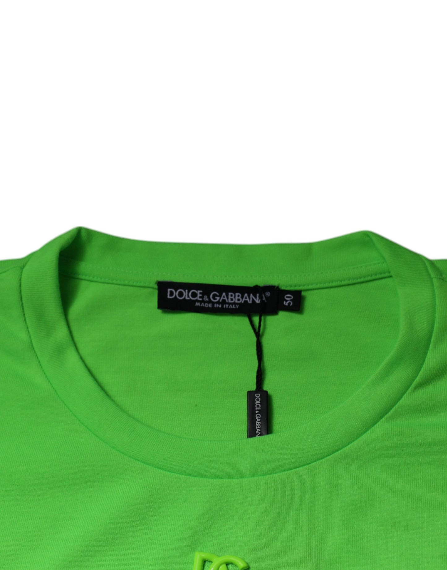 Camiseta de algodón con cuello redondo y logotipo DG verde de Dolce & Gabbana