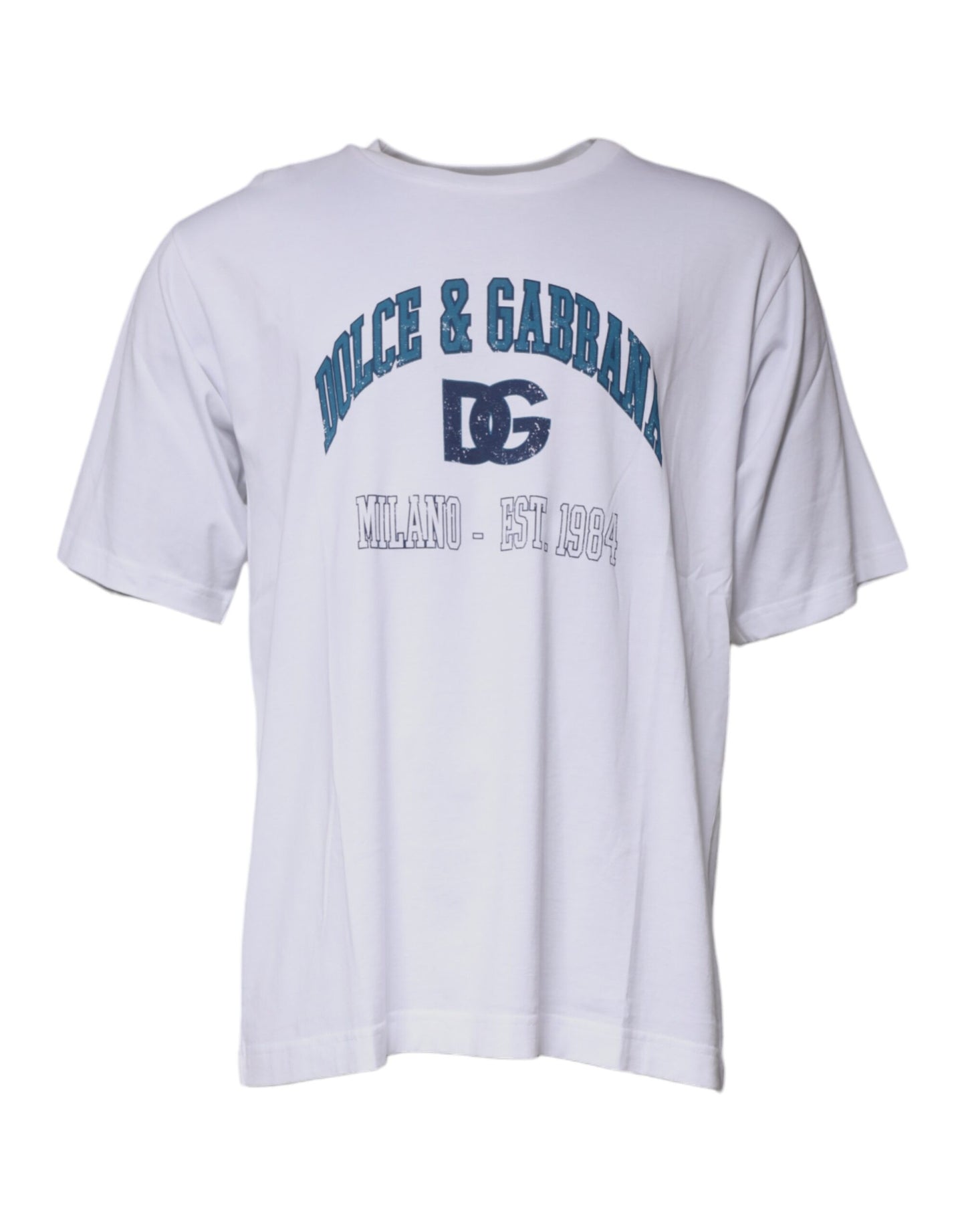 Camiseta blanca de algodón con cuello redondo DG Milano de Dolce & Gabbana