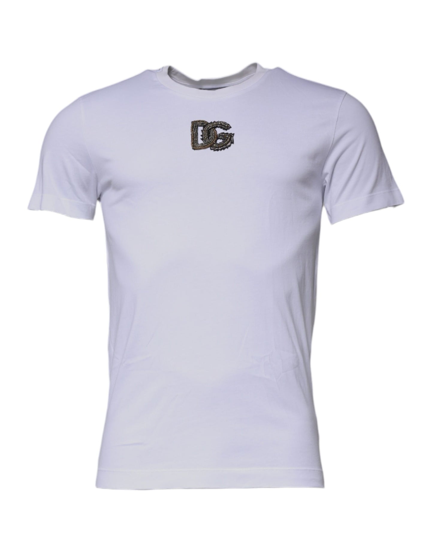 Camiseta blanca de algodón con cuello redondo y logotipo DG de Dolce & Gabbana