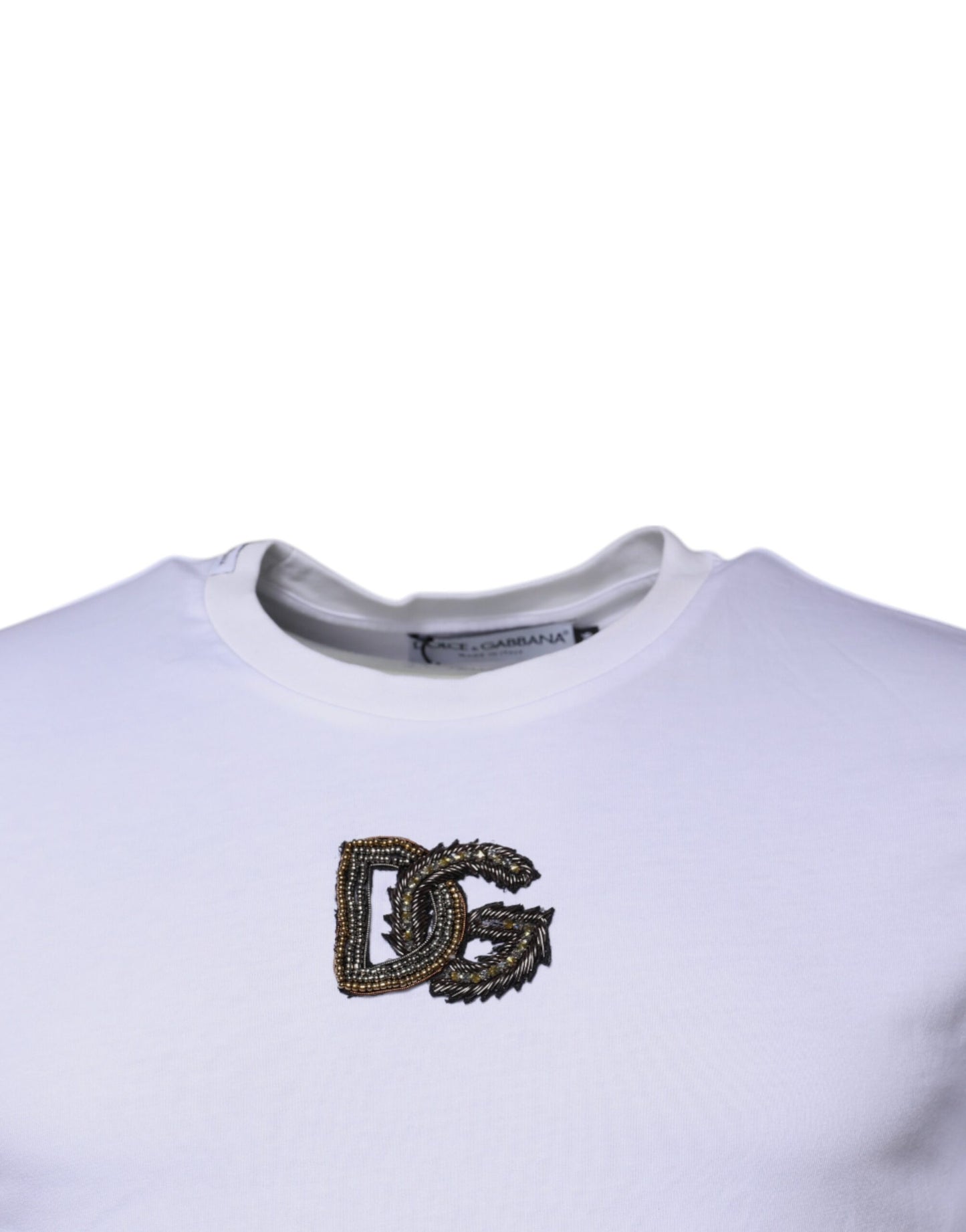 Camiseta blanca de algodón con cuello redondo y logotipo DG de Dolce & Gabbana