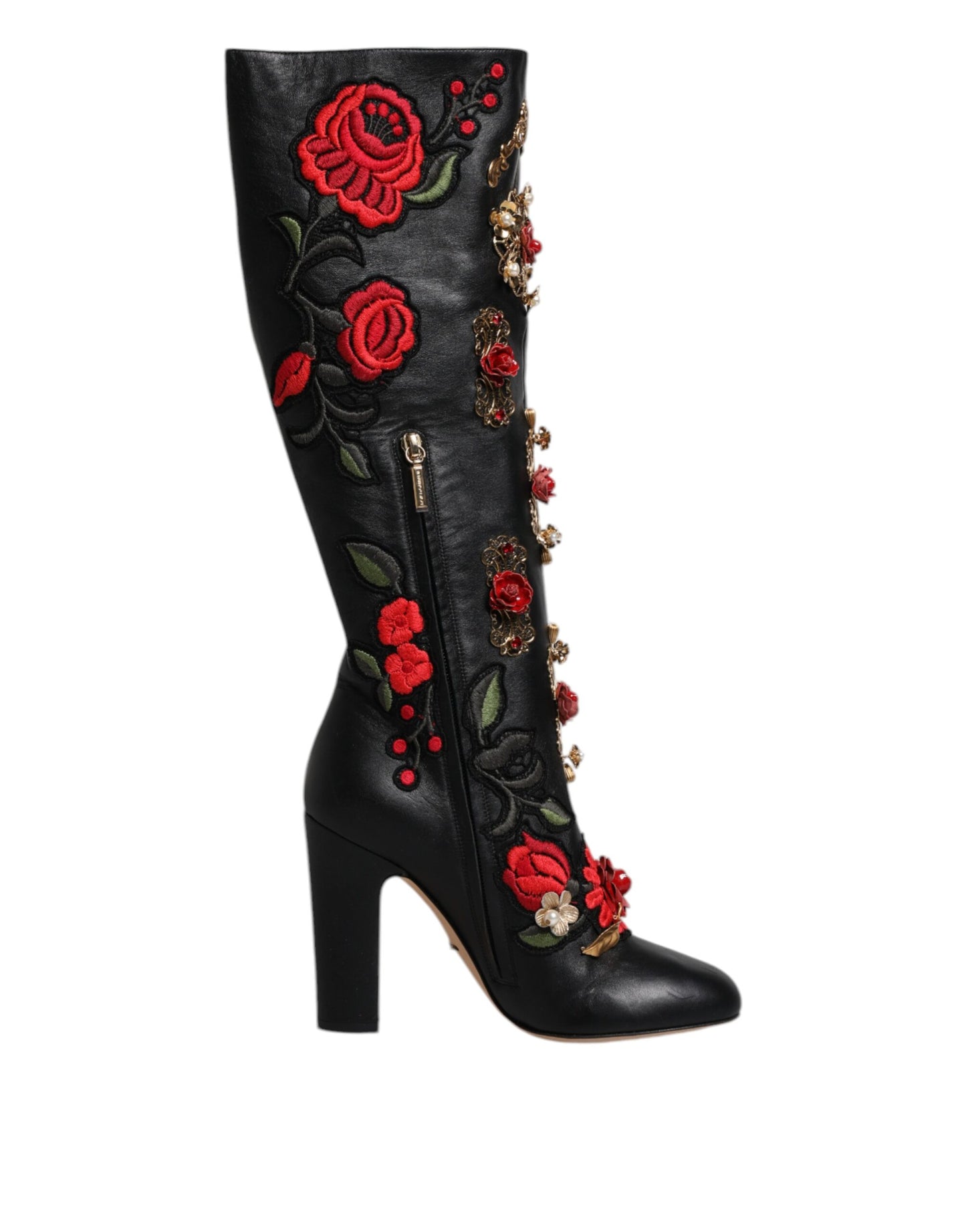 Dolce & Gabbana Black Roses Embellished Leather Heel Boots Shoes – EU39/US8.5 par Dolce & Gabbana | Disponible sur Sandy Store ByNet
