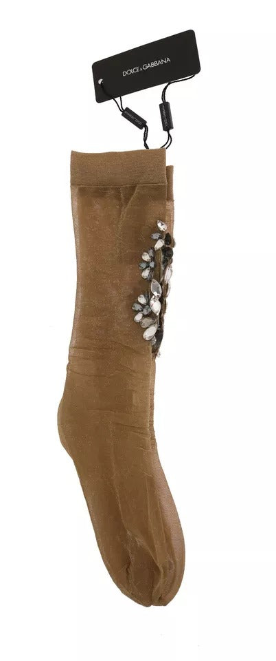 Calcetines elásticos dorados con diseño floral y cristales transparentes de Dolce & Gabbana