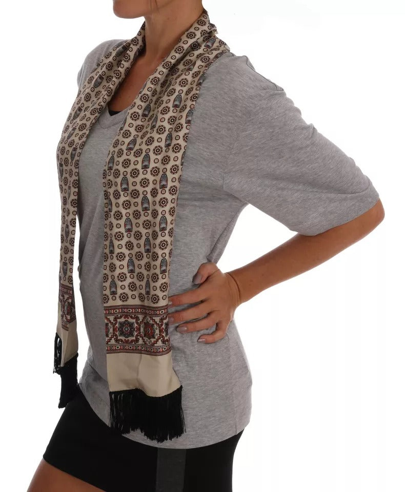Dolce & Gabbana Gray Cotton Owl Silk Scarf Top T-shirt – IT44 | L par Dolce & Gabbana | Disponible sur Sandy Store ByNet