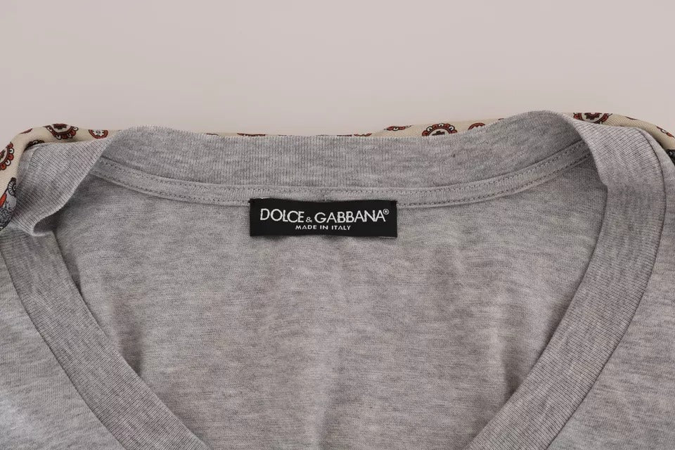 Dolce & Gabbana Gray Cotton Owl Silk Scarf Top T-shirt – IT44 | L par Dolce & Gabbana | Disponible sur Sandy Store ByNet