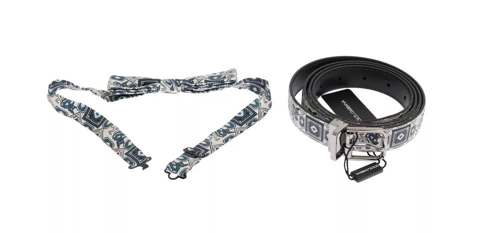 Conjunto de regalo con cinturón de cuero y pajarita de seda azul y blanco de Dolce & Gabbana