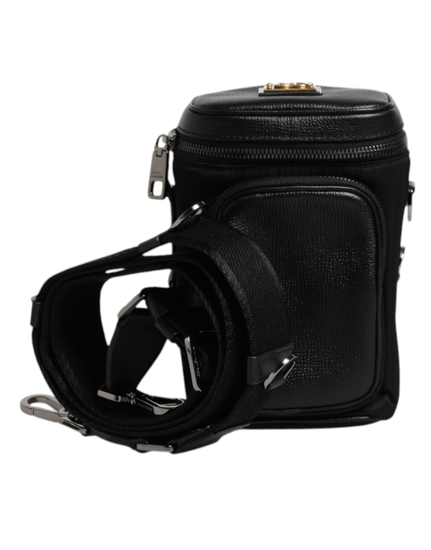 Bolso bandolera con cámara y logotipo de Dolce & Gabbana en piel negra
