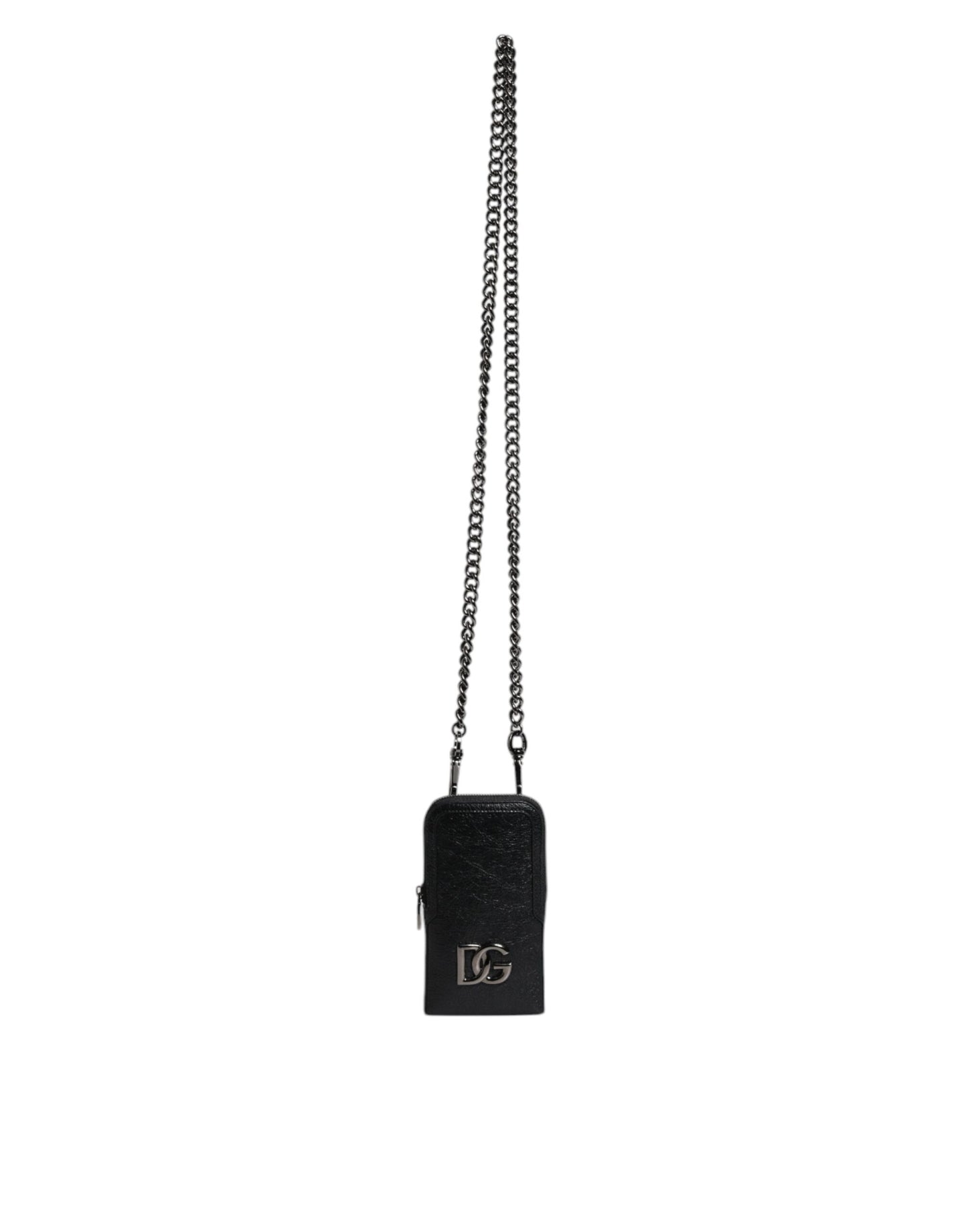 Bolso bandolera de cuero negro Dolce & Gabbana con cadena para teléfono