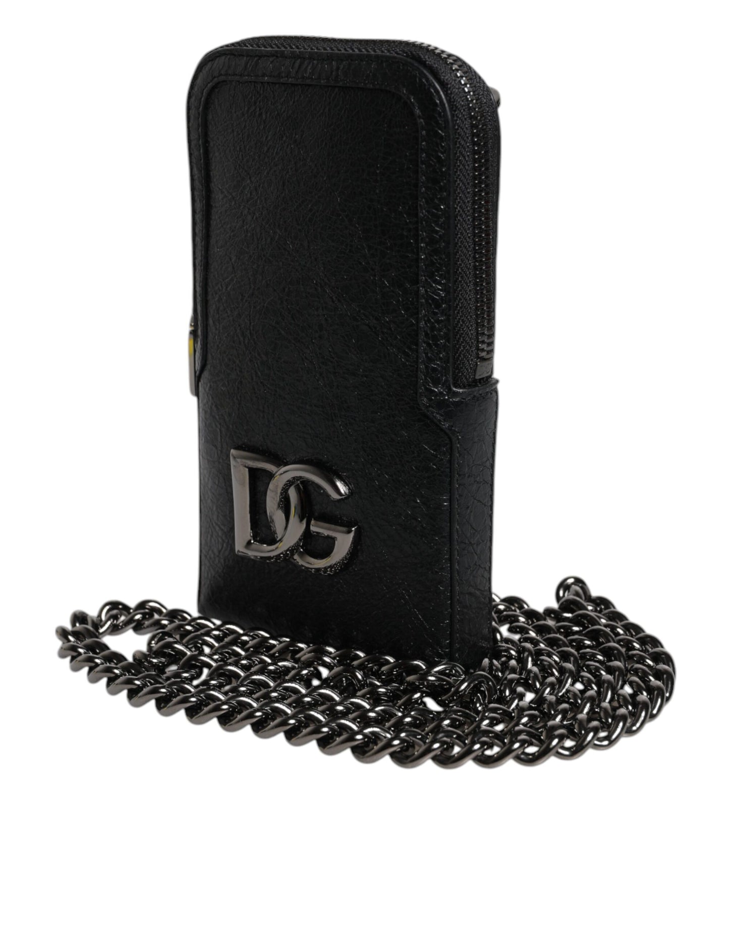 Bolso bandolera de cuero negro Dolce & Gabbana con cadena para teléfono