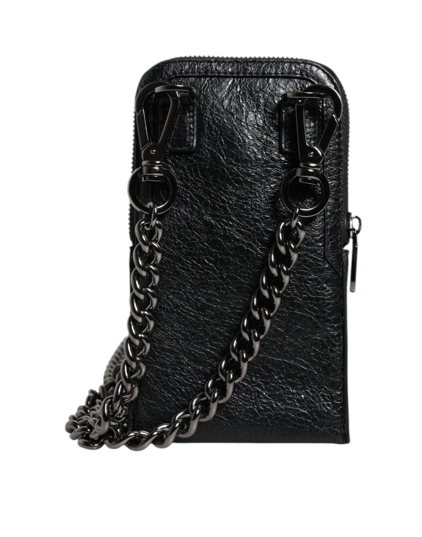 Bolso bandolera de cuero negro Dolce & Gabbana con cadena para teléfono