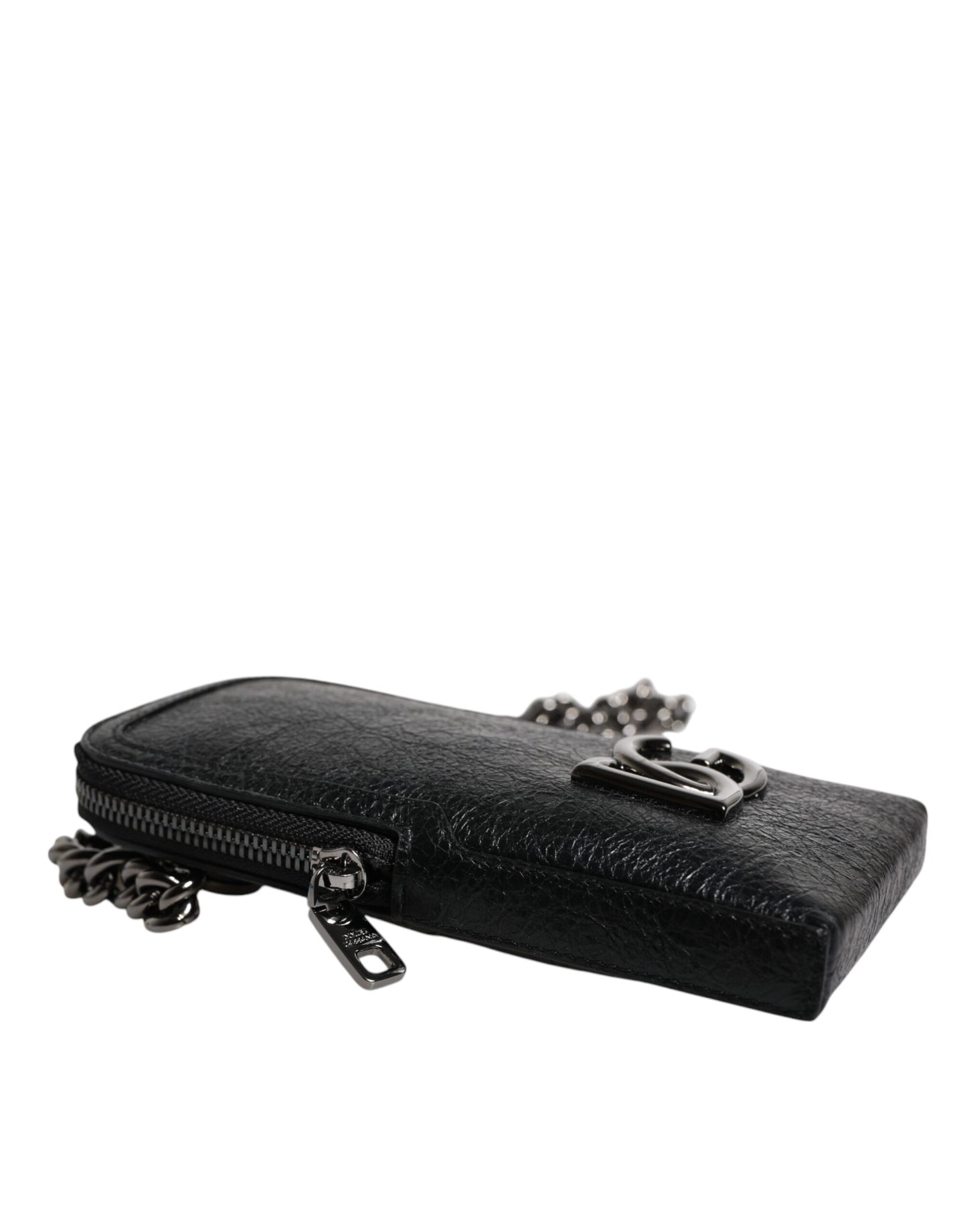 Bolso bandolera de cuero negro Dolce & Gabbana con cadena para teléfono