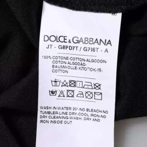 Camiseta de algodón con cuello redondo y estampado de logotipo negro de Dolce & Gabbana