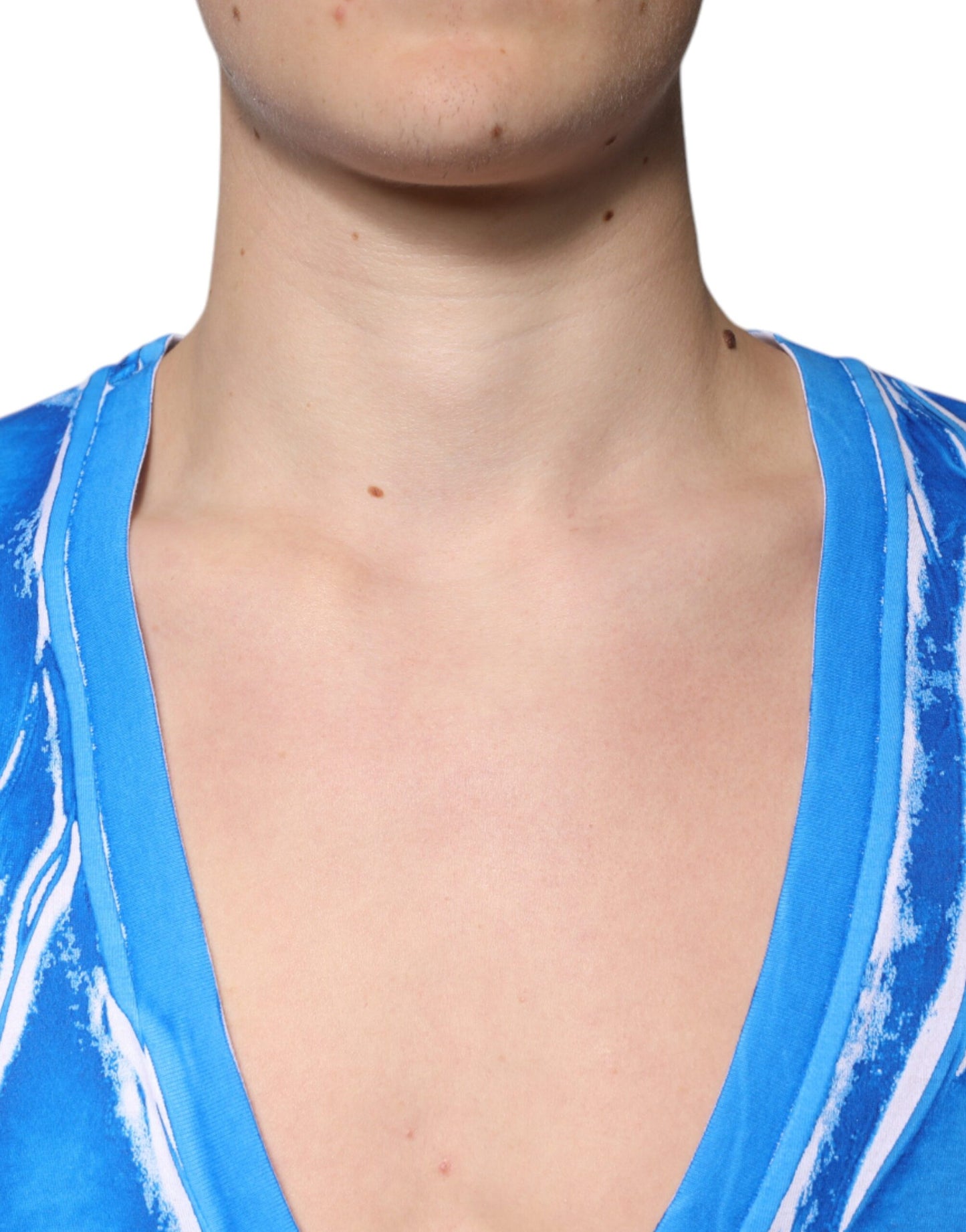 Camiseta de algodón azul de manga corta con cuello en V de Dolce & Gabbana