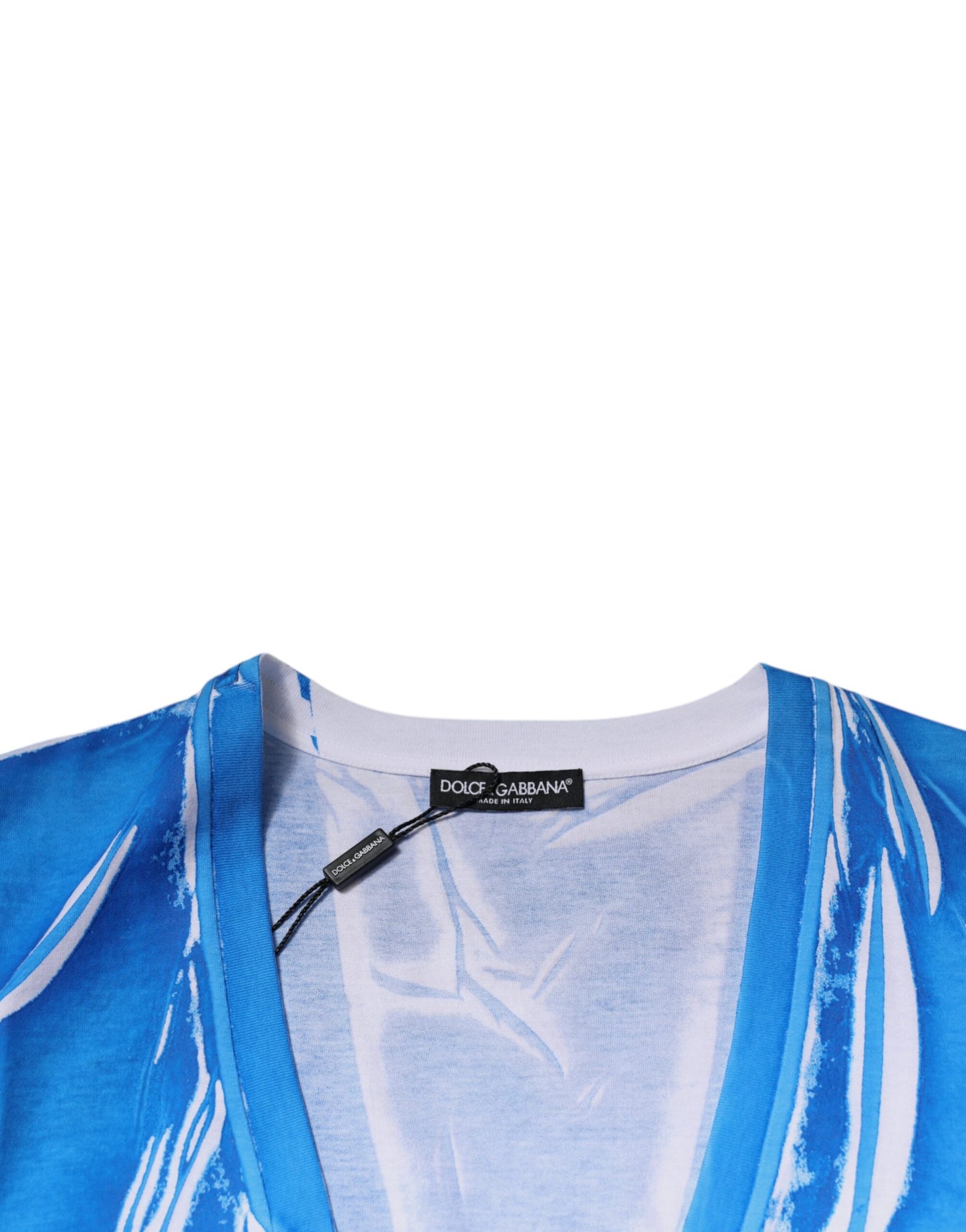 Camiseta de algodón azul de manga corta con cuello en V de Dolce & Gabbana
