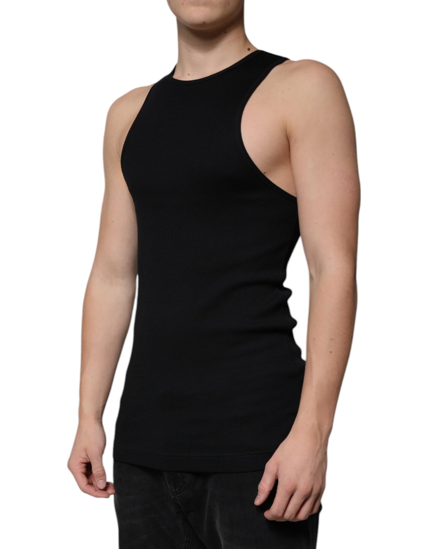 Camiseta sin mangas de algodón negra con cuello redondo de Dolce & Gabbana