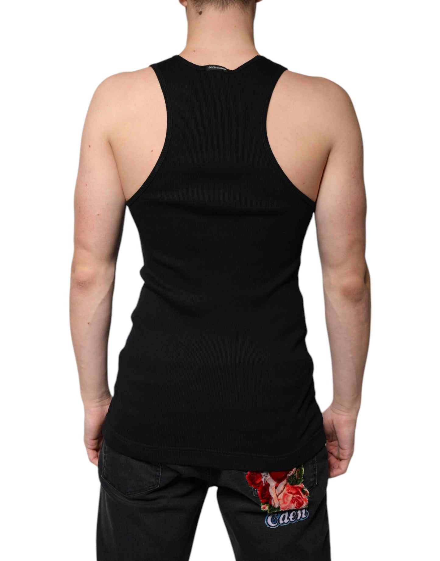 Camiseta sin mangas de algodón negra con cuello redondo de Dolce & Gabbana