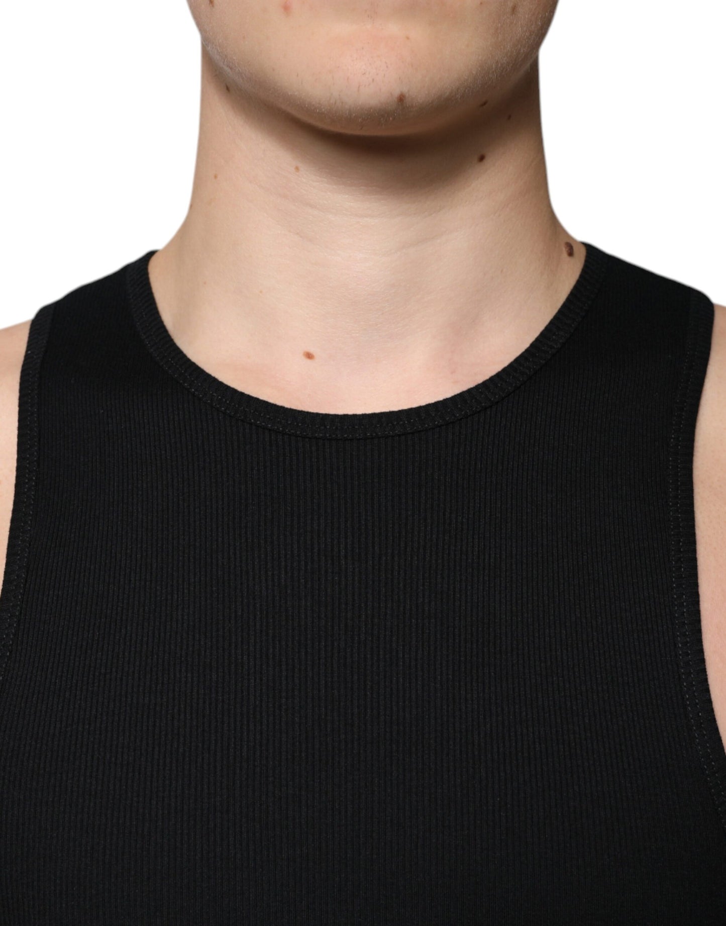 Camiseta sin mangas de algodón negra con cuello redondo de Dolce & Gabbana