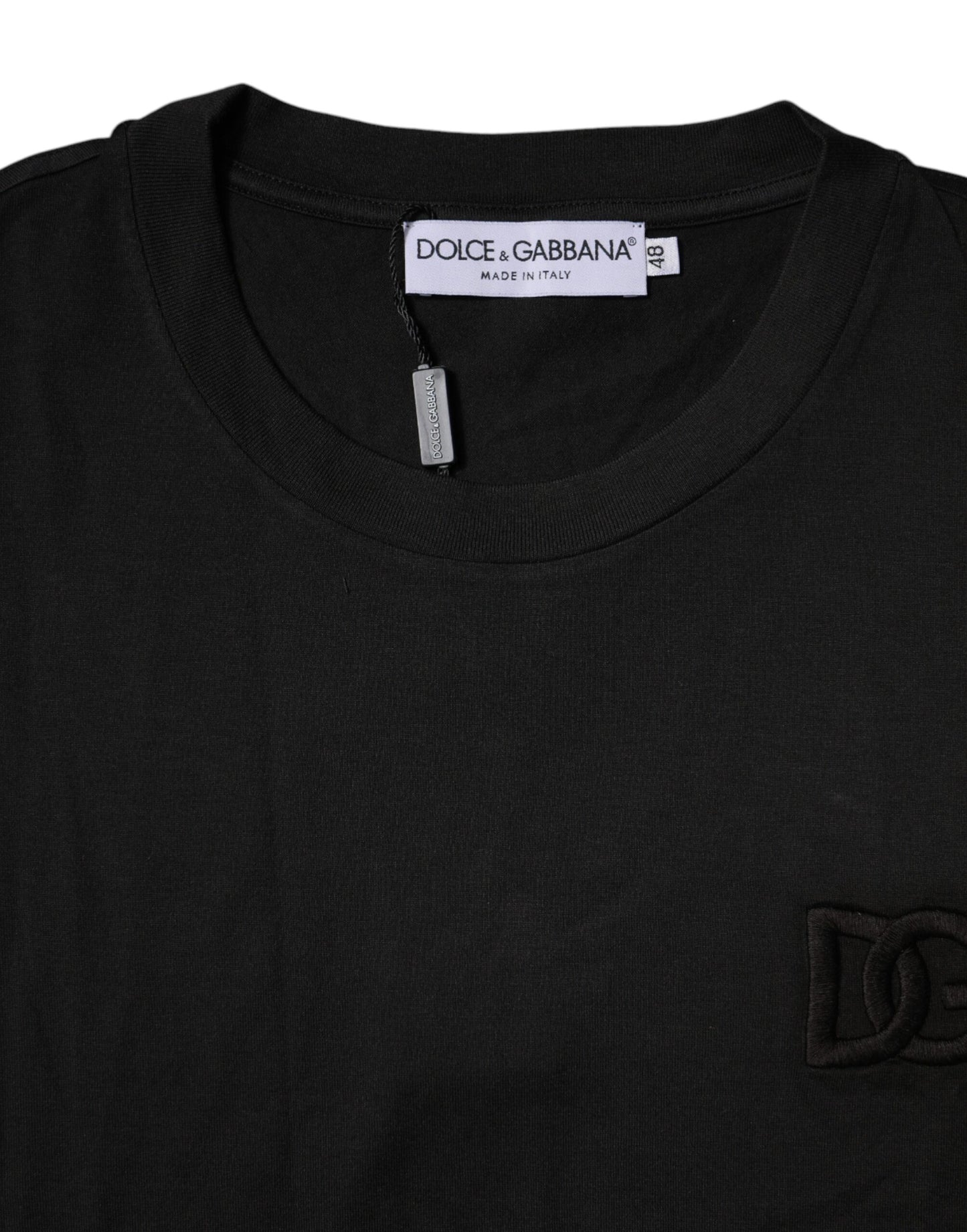 Dolce & Gabbana Camiseta negra de manga corta con cuello redondo de algodón