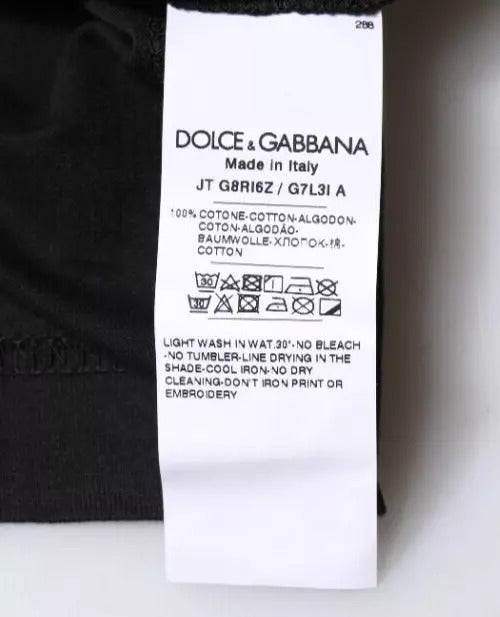 Dolce & Gabbana Camiseta negra de manga corta con cuello redondo de algodón
