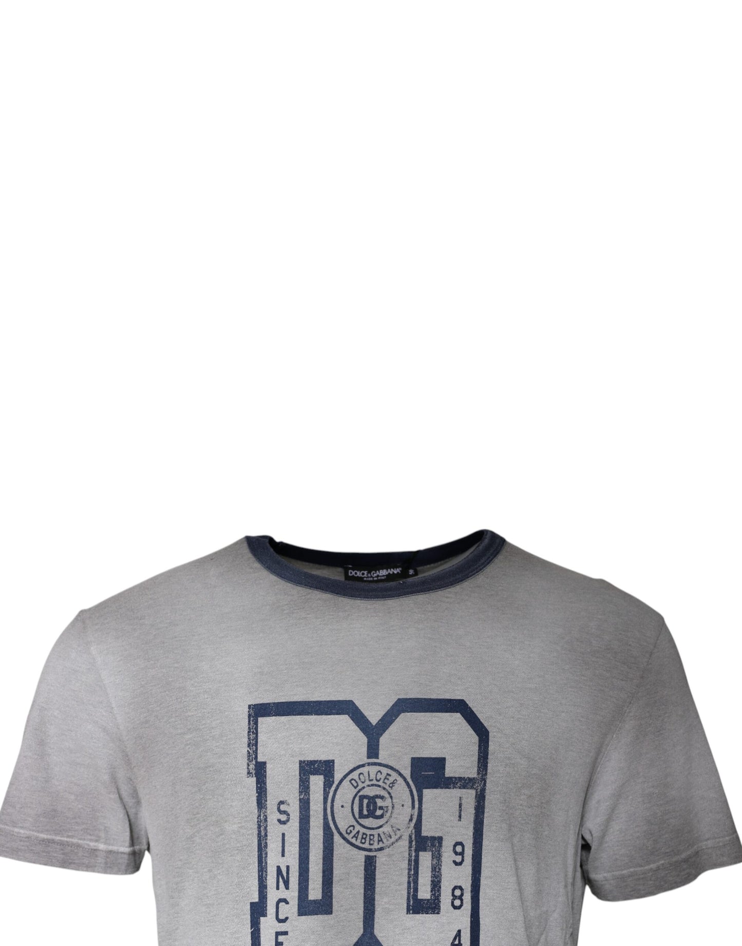 Camiseta de algodón con cuello redondo y estampado de logotipo gris de Dolce & Gabbana