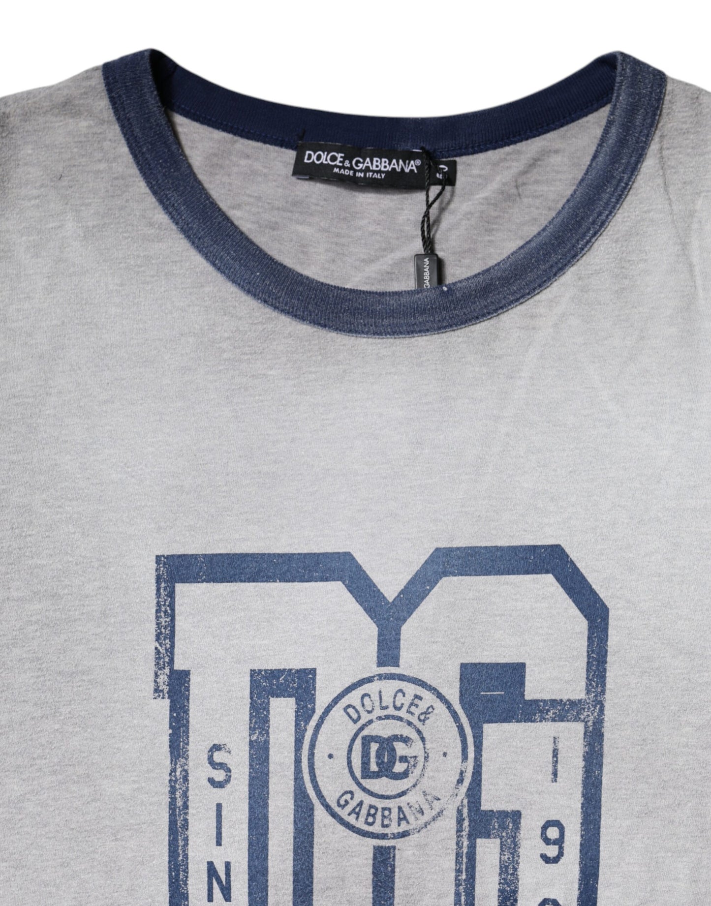 Camiseta de algodón con cuello redondo y estampado de logotipo gris de Dolce & Gabbana
