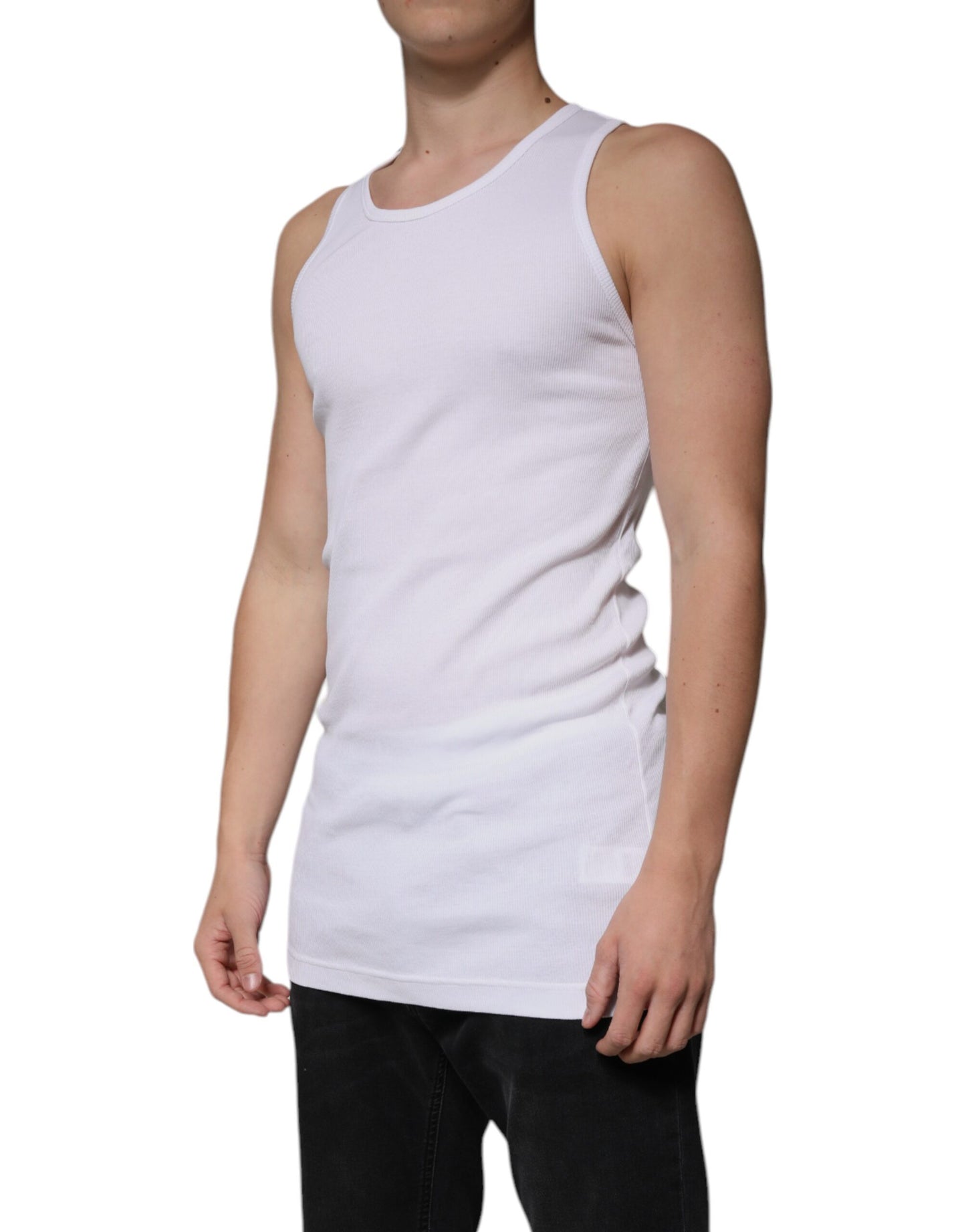 Dolce & Gabbana White Cotton Sleeveless Round Neck Tank T-shirt – IT52 | XL par Dolce & Gabbana | Disponible sur Sandy Store ByNet