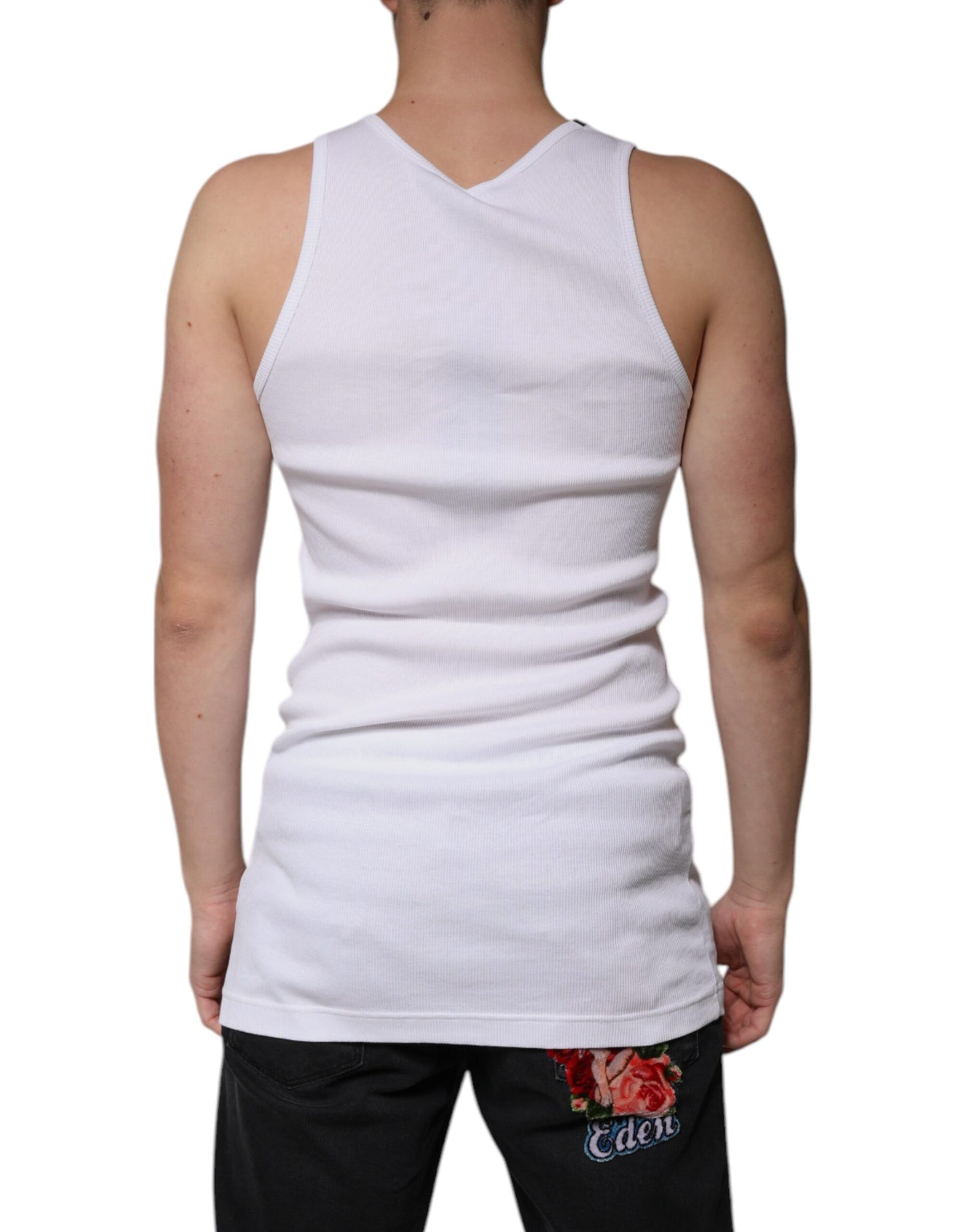 Dolce & Gabbana White Cotton Sleeveless Round Neck Tank T-shirt – IT52 | XL par Dolce & Gabbana | Disponible sur Sandy Store ByNet