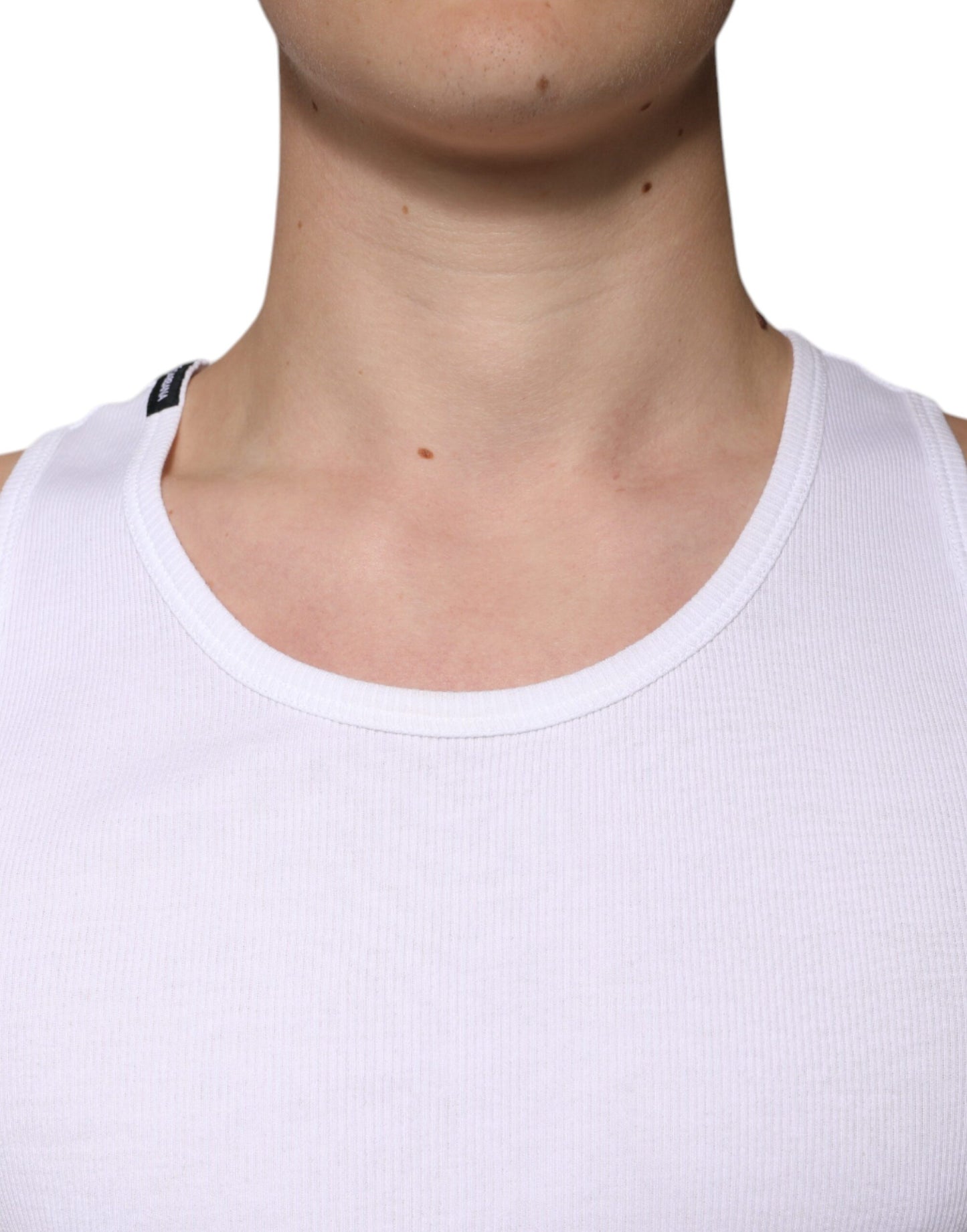 Dolce & Gabbana White Cotton Sleeveless Round Neck Tank T-shirt – IT52 | XL par Dolce & Gabbana | Disponible sur Sandy Store ByNet