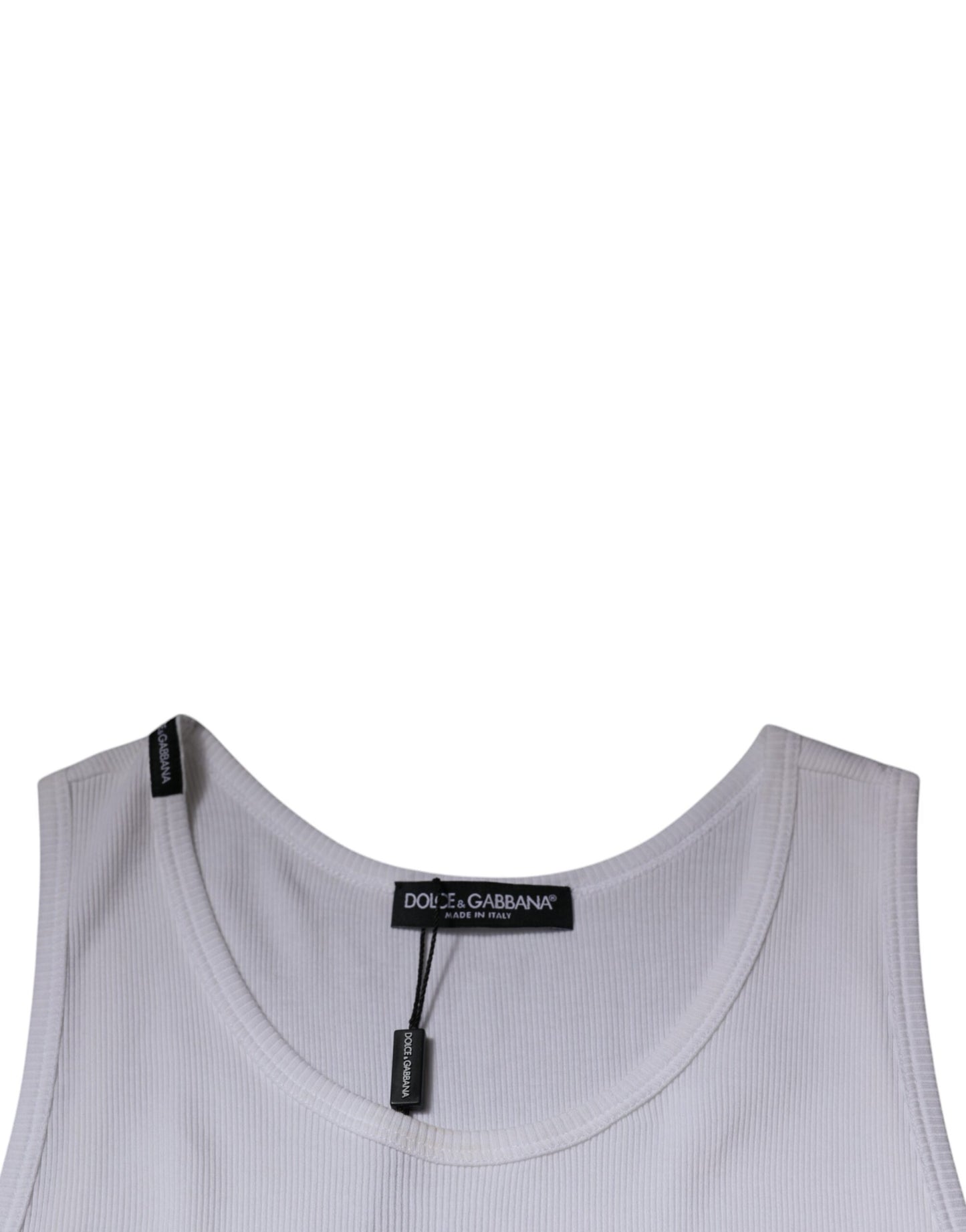 Dolce & Gabbana White Cotton Sleeveless Round Neck Tank T-shirt – IT52 | XL par Dolce & Gabbana | Disponible sur Sandy Store ByNet