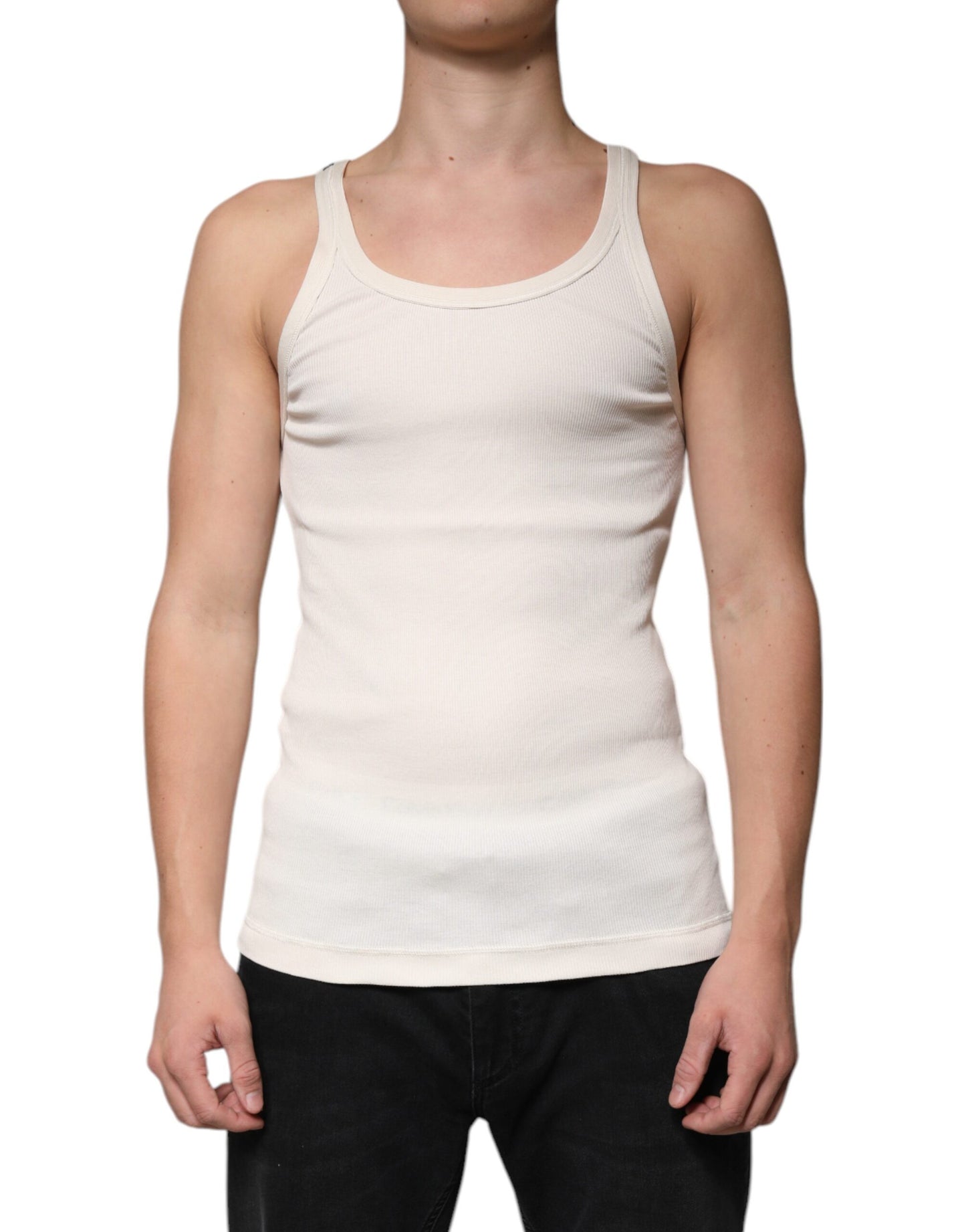 Dolce & Gabbana Off White Cotton Sleeveless Round Neck Tank T-shirt – IT46 | S par Dolce & Gabbana | Disponible sur Sandy Store ByNet