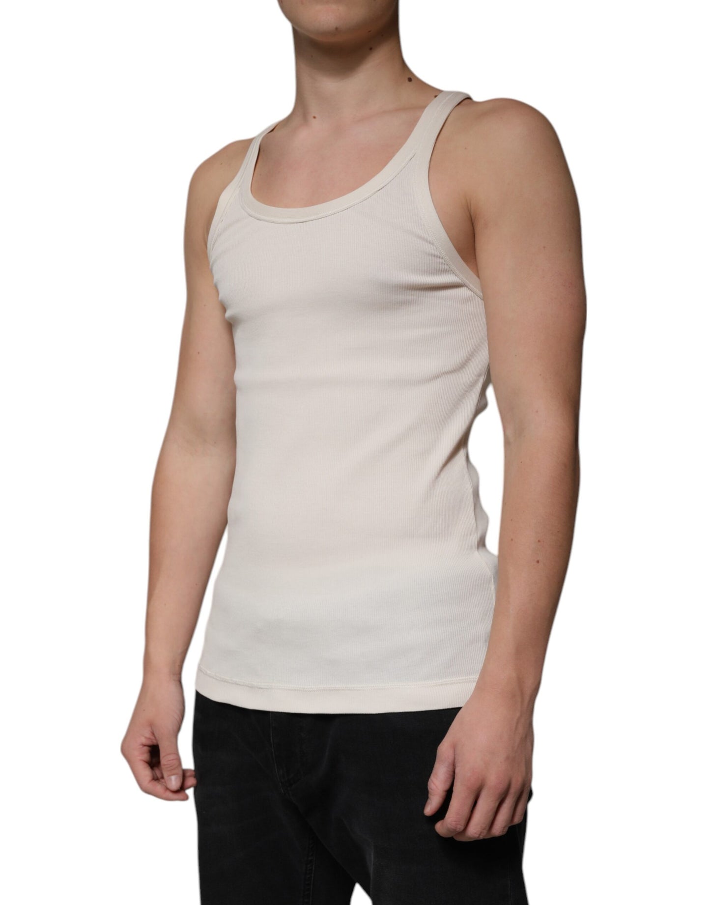 Dolce & Gabbana Off White Cotton Sleeveless Round Neck Tank T-shirt – IT46 | S par Dolce & Gabbana | Disponible sur Sandy Store ByNet