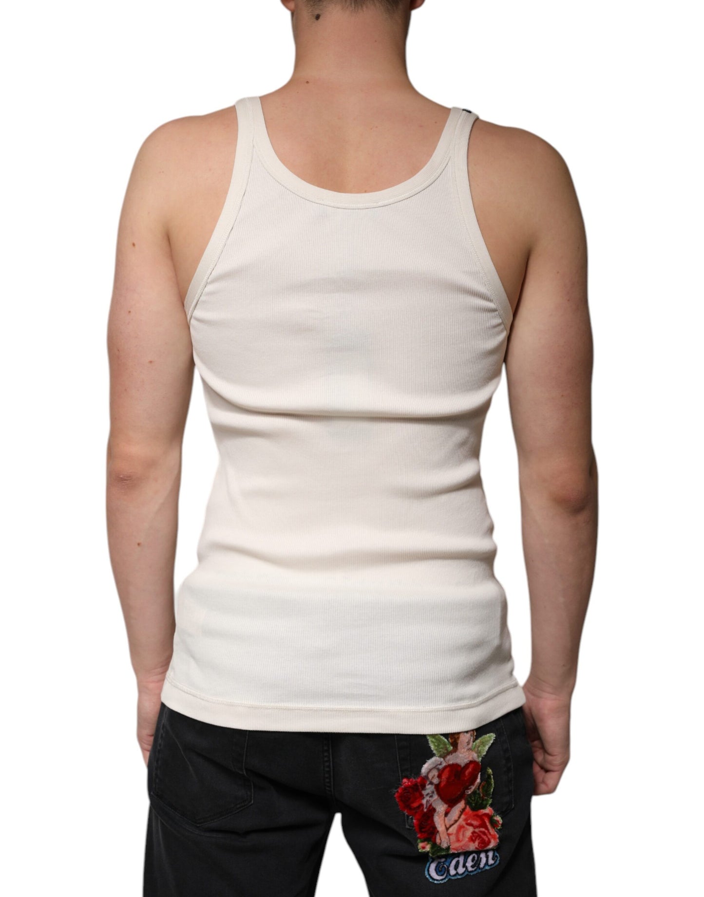 Dolce & Gabbana Off White Cotton Sleeveless Round Neck Tank T-shirt – IT46 | S par Dolce & Gabbana | Disponible sur Sandy Store ByNet