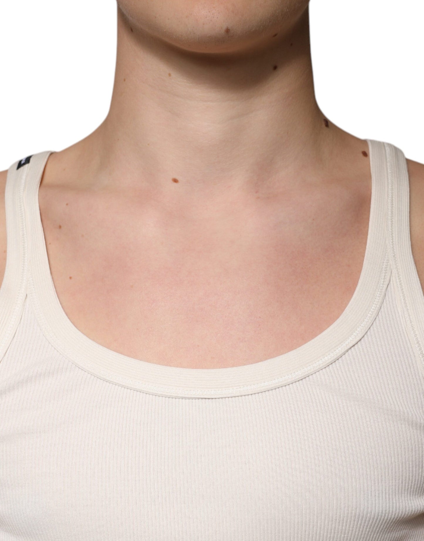 Dolce & Gabbana Off White Cotton Sleeveless Round Neck Tank T-shirt – IT46 | S par Dolce & Gabbana | Disponible sur Sandy Store ByNet