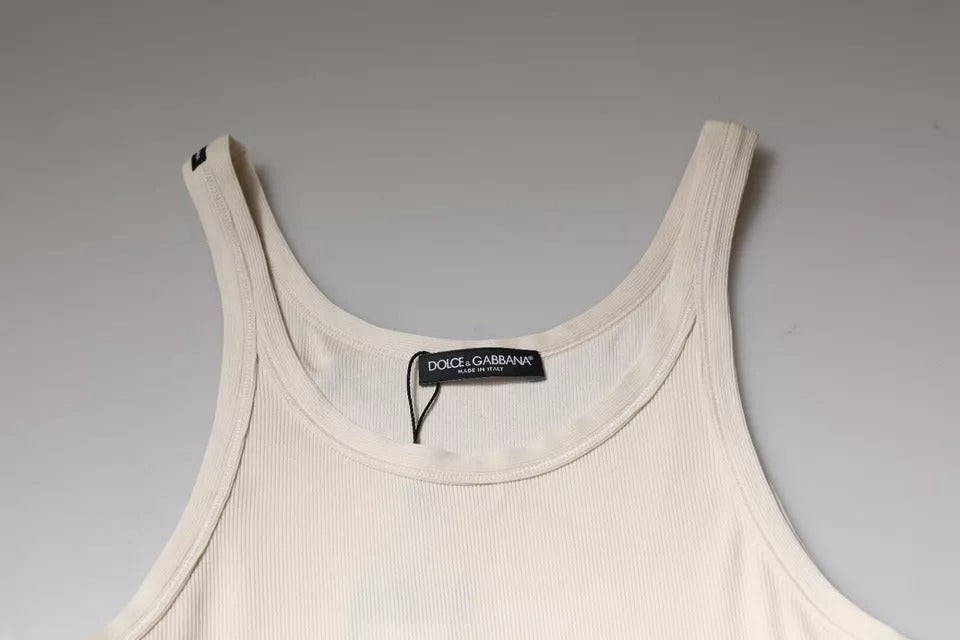Dolce & Gabbana Off White Cotton Sleeveless Round Neck Tank T-shirt – IT46 | S par Dolce & Gabbana | Disponible sur Sandy Store ByNet