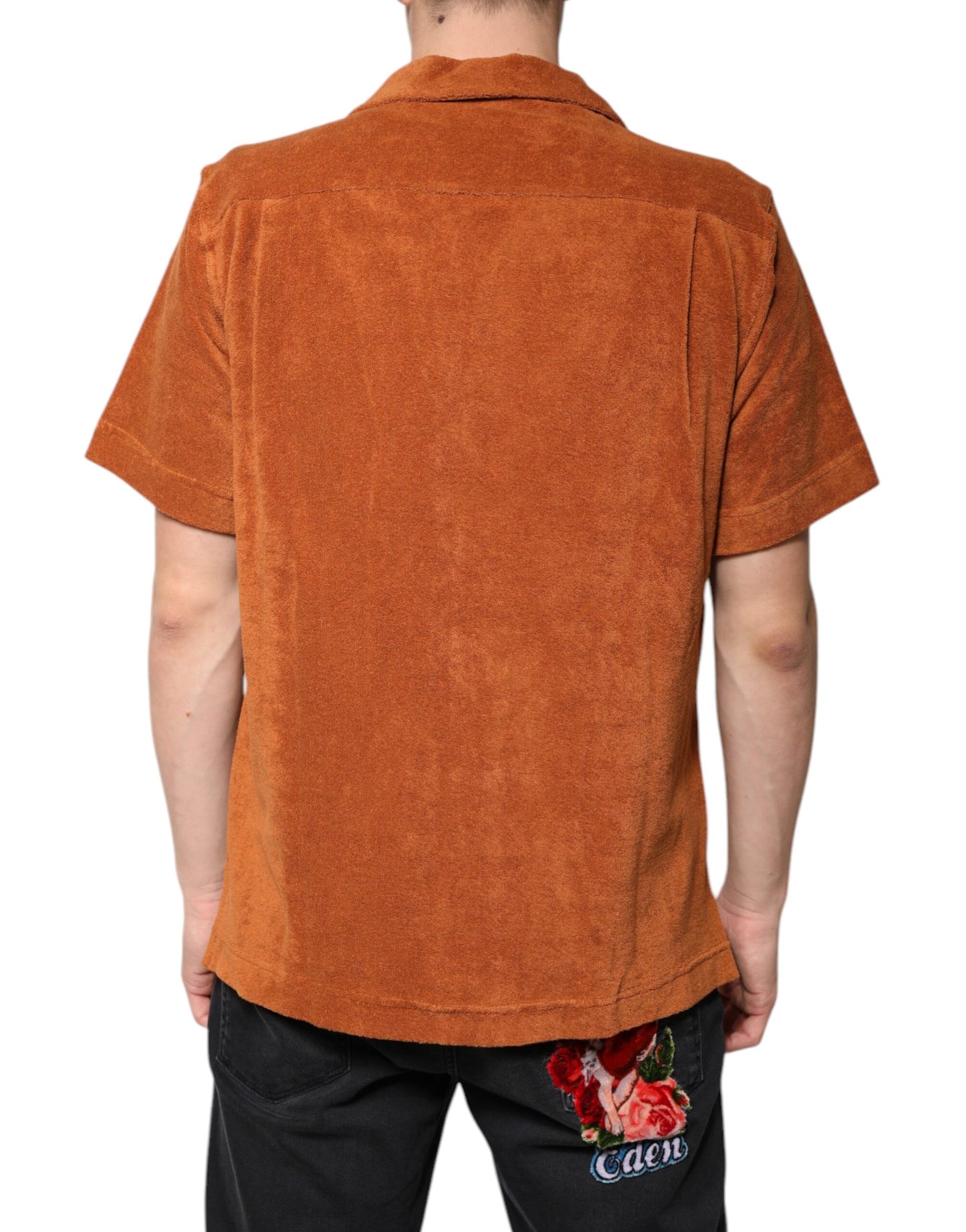 Camisa con cuello abotonado de terciopelo de algodón color avellana de Dolce & Gabbana