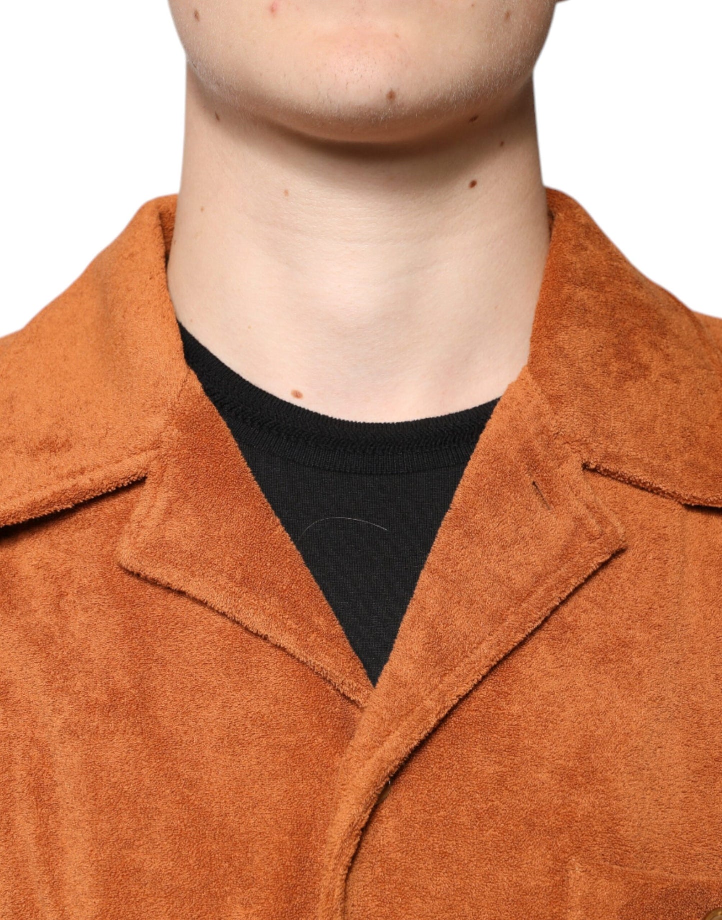 Camisa con cuello abotonado de terciopelo de algodón color avellana de Dolce & Gabbana
