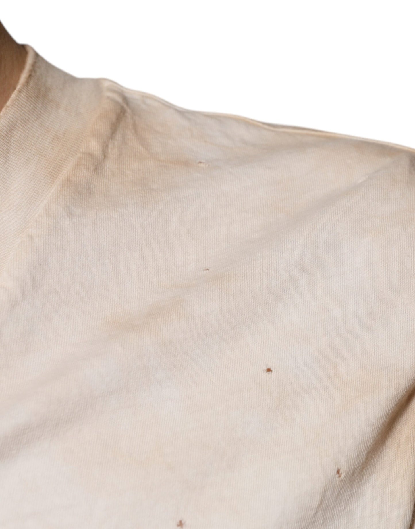 Camiseta de algodón con cuello en V y estampado gráfico beige de Dolce & Gabbana