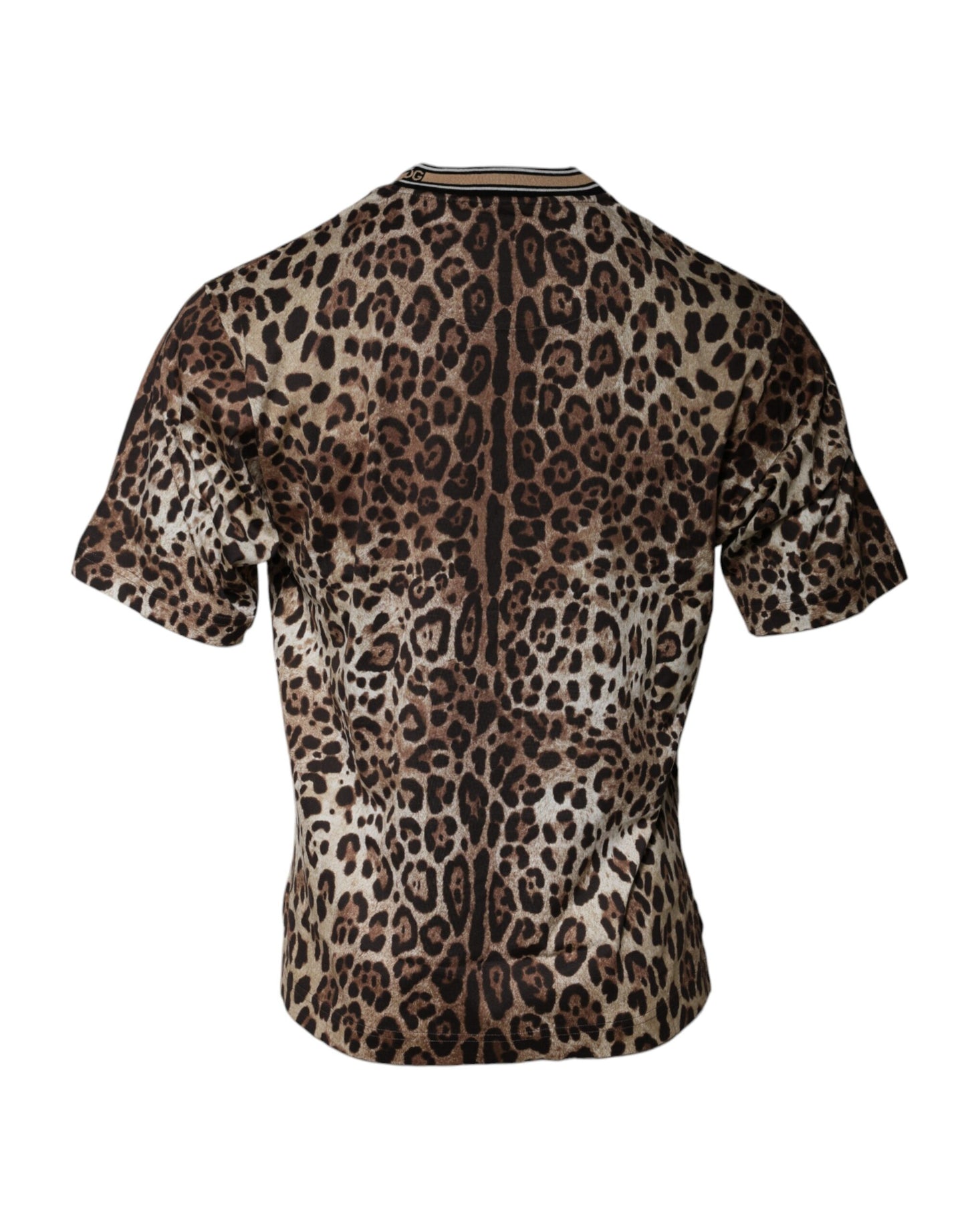 Camiseta de manga corta con cuello redondo y estampado de leopardo marrón de Dolce & Gabbana
