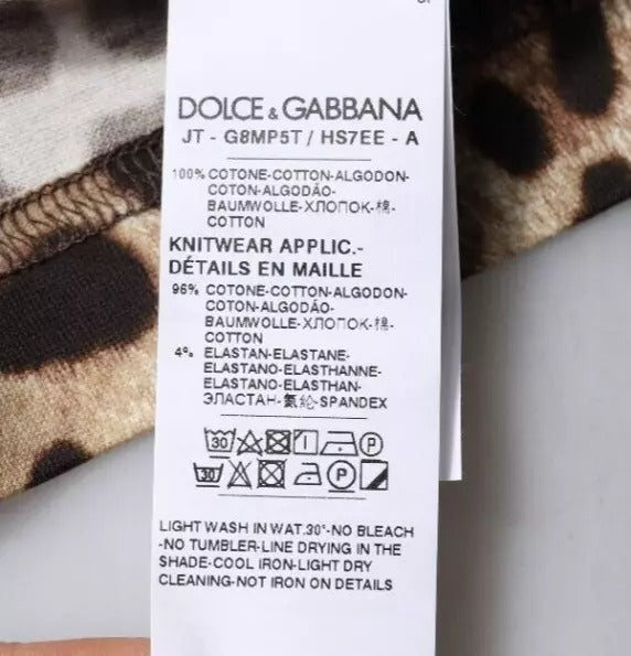 Camiseta de manga corta con cuello redondo y estampado de leopardo marrón de Dolce & Gabbana