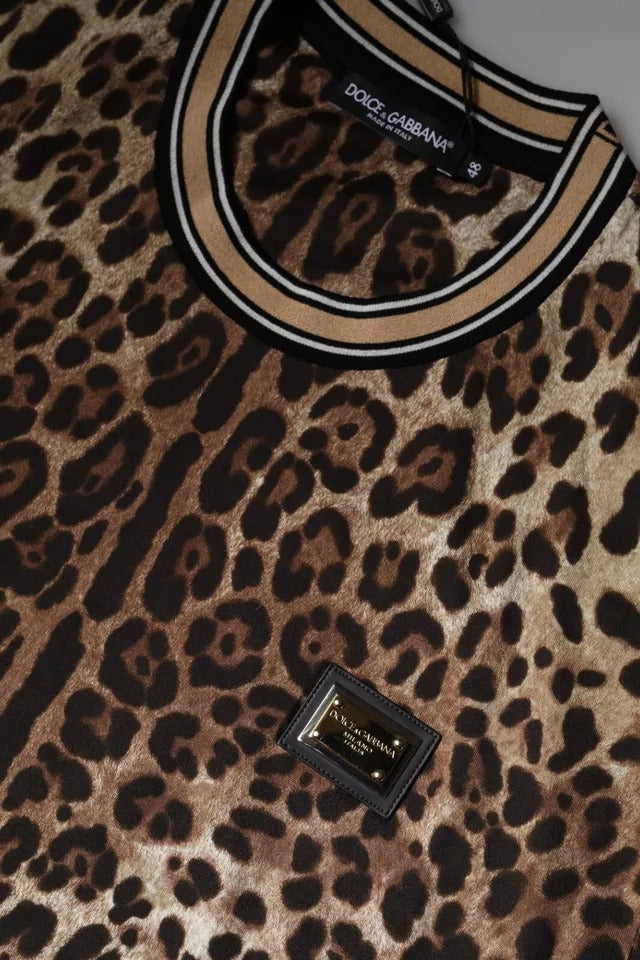 Camiseta de manga corta con cuello redondo y estampado de leopardo marrón de Dolce & Gabbana