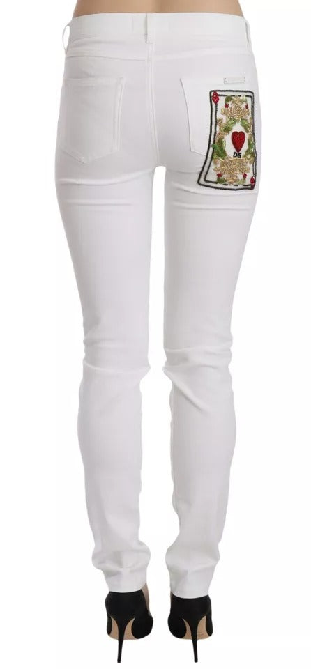 Dolce & Gabbana White Crystal Embellished Skinny Jeans – IT36 | XS par Dolce & Gabbana | Disponible sur Sandy Store ByNet