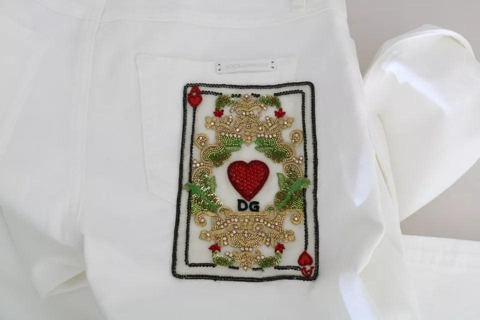 Dolce & Gabbana White Crystal Embellished Skinny Jeans – IT36 | XS par Dolce & Gabbana | Disponible sur Sandy Store ByNet
