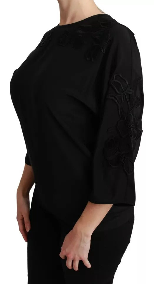 Blusa de seda con bordado floral negro de Dolce & Gabbana