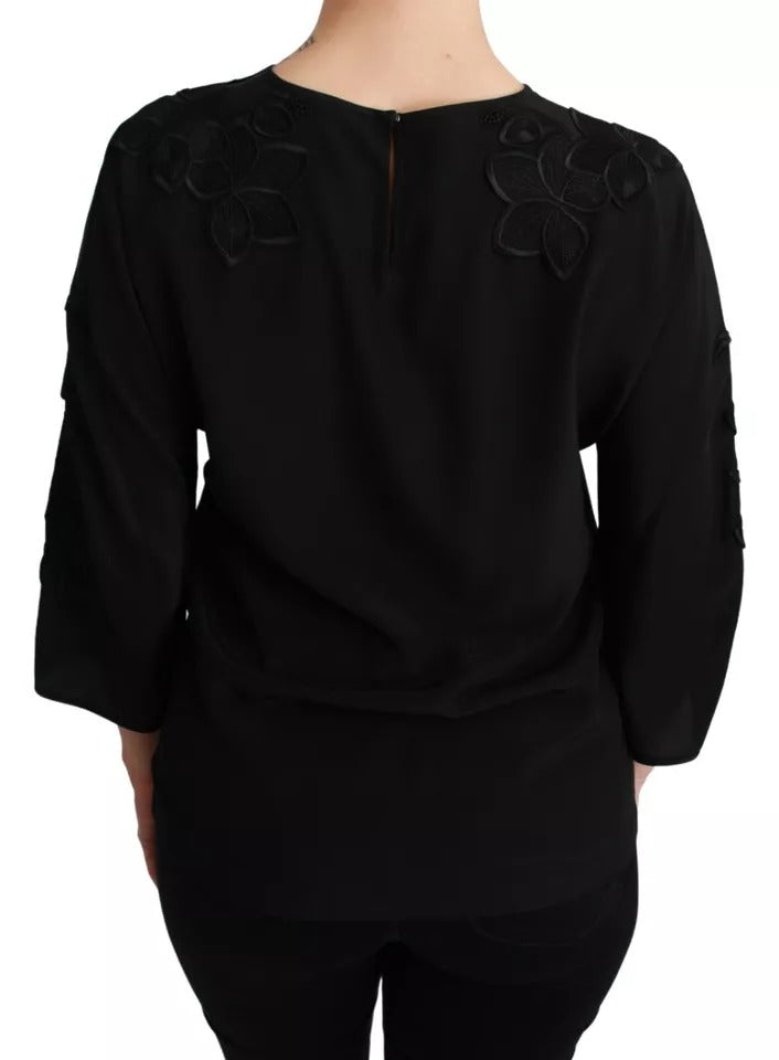 Blusa de seda con bordado floral negro de Dolce & Gabbana
