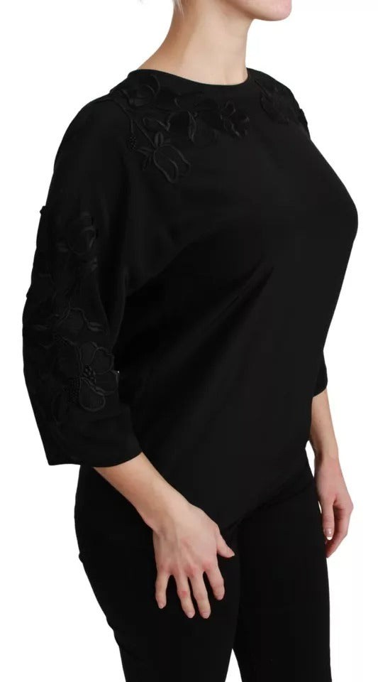 Blusa de seda con bordado floral negro de Dolce & Gabbana