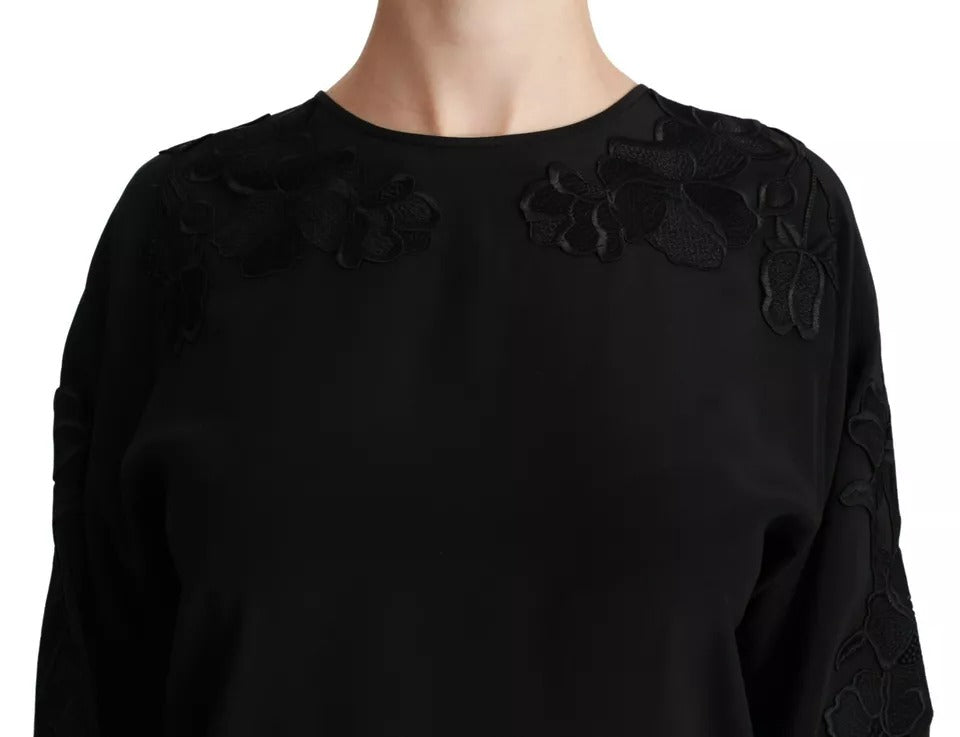 Blusa de seda con bordado floral negro de Dolce & Gabbana