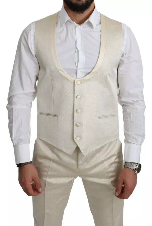 Traje chal SICILIA de 3 piezas en lana beige y crema de Dolce & Gabbana